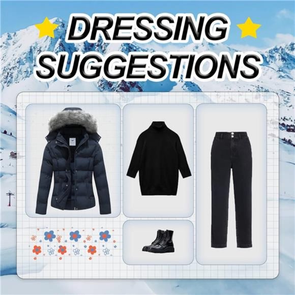 Hooded Warm Winter Coat Quilted Thicken Puffer Jacket with Removable Fur Hood - Picture 6 of 7